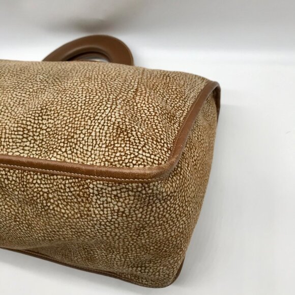 Borbonese Brown Suede Redwall Quail Print Satchel Bag - Picture 6 of 11